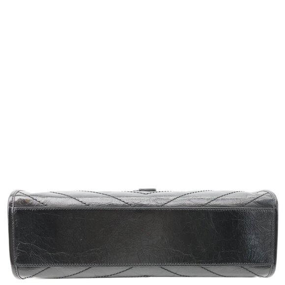 Yves Saint Laurent  Niki Medium Crinkled Leather Shopping Tote Bag Black - Picture 9 of 12